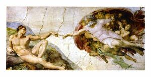 絵画 名画 複製画 額縁付(MJ108N-G) ミケランジェロ・ブオナローティー 「アダムの創造」 大全紙 世界の名画シリーズ プリハード