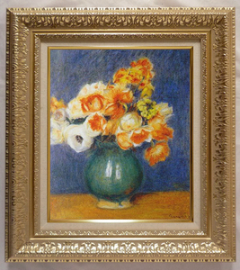 絵画 名画 複製画 額縁付(MJ108N-G) ピエール・オーギュスト・ルノワール 「青い花瓶のアネモネ」 F6号 世界の名画シリーズ プリハード