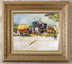 絵画 名画 複製画 額縁付(MJ108N-G) ヴィンセント・ヴァン・ゴッホ 「家馬車・ジプシーの野営」 F6号 世界の名画シリーズ プリハード