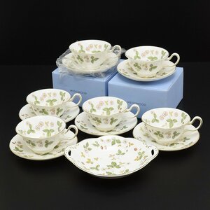 ◎501564 美品 WEDGWOOD ウェッジウッド ワイルドストロベリー ティー カップ&ソーサー 6客 箱入未使用品含む（2客）