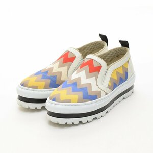 ◇504179 MSGM エムエスジーエム スニーカー 厚底スリッポン サイズ37（23.5cm相応） レディース イタリア製 ベージュ ホワイト他