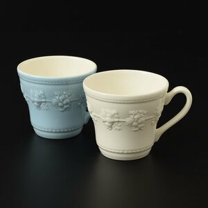 ◎504505 美品 WEDGWOOD ウェッジウッド フェスティビティ マグカップ 2客セット ペア アイボリー ブルー 350ml