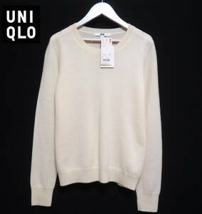 新品未使用 UNIQLO ユニクロ 繊維の宝石 高級カシミヤ100％ クルーネックセーター 半袖 ふわとろニット レディーストップス 無地 秋冬物