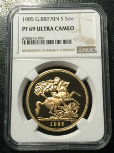 イギリス 1985年 5ポンド 金貨 NGC PF69UC ミドルエリザベス 1985(初年度)