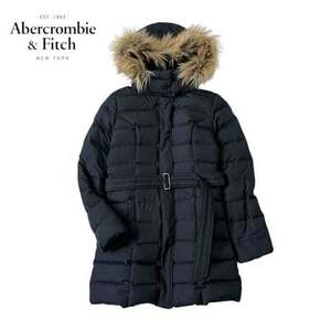 NC466さ@ ABERCROMBIE AND FITCH ファー付き ロングダウンコート アウター レディース Mサイズ ネイビー