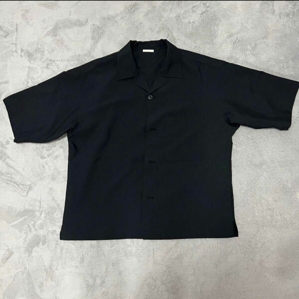 シャツ ブラック 半袖　ジーユー　GU オープンカラーシャツ　M メンズ