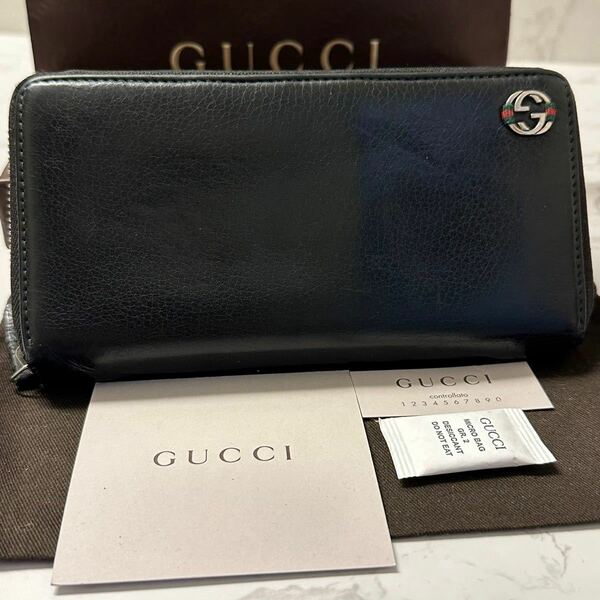 グッチ　GUCCI 財布　長財布　シェリーライン　ラウンドファスナー　メンズ