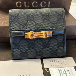 グッチ　GUCCI 財布　三つ折り　折り財布　GGキャンバス バンブー　レディース