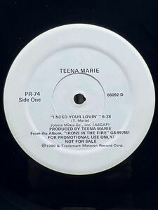 【 Rick James の秘蔵っ子！！】Teena Marie - I Need Your Lovin' ,Motown PR-74 ,Vinyl ,12, 33 1/3 RPM ,Promo ,Stereo US 1980