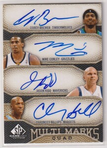 NBA C.BREWER MIKE CONLEY JASON KIDD CHAUNCEY BILLUPS MULTI MARKS QUAD AUTO 2009-10 SP Game Used Autograph /10 枚限定 直筆 サイン