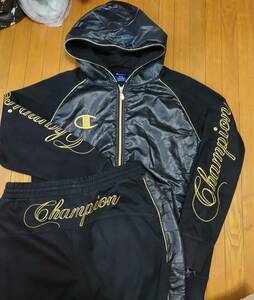 Champion チャンピオン スウェット ジャージ 上下 セットアップ スウェットパンツ スウェットパーカー トレーナー生地 黒金 M メンズ