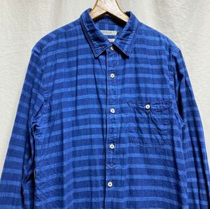 オムニゴッド　インディゴボーダー　ワークシャツ　長袖シャツ コットン　OMNIGOD 日本製　インディゴ　藍染