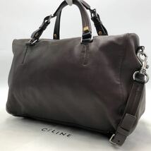 【高級】CELINE セリーヌ 2way ハンドバッグ ショルダー付き 3室 ブラウン系 ロゴ_画像2