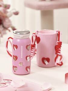  Starbucks start ba China abroad 2024 Valentine Valetine Heart cat with cover stainless steel bottle 
