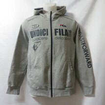 古着 メンズM FILA/フィラ スウェット ジップ フード パーカー ジャケット スポーツ カジュアル グレー FL-9C15021TJ_画像1