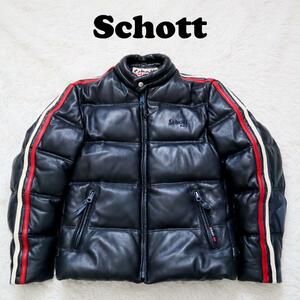 ショット/Schott モーターサイクルダウンジャケット ラムレザージャケット サイドライン ダークネイビー