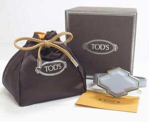 美品 トッズ TOD’S 本革 レザー バングル ブレスレット サックスブルー 保存袋 箱 付き