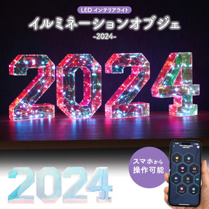 イルミネーションライト LED 2024 西暦 年号 22×17cm 光のオブジェ 屋内 部屋 店舗 アプリ操作 オーロラカラー USB充電 インテリア