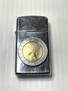 Z05 【 ZIPPO 】スリム ジッポ ヴィンテージ イタリア 500リラ コイン 1980年製 ケース 、インナー クリーニング済