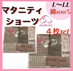 犬印本舗 マタニティショーツ　L〜LL 産前産後　インナー　下着　深ばき　グレー　無地　ボーダー　パンツ　妊婦　プレママ　4枚