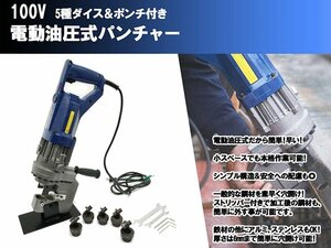 超強力 油圧式 電動パンチャー 100V 5種 パンチダイス 鉄板 鋼材 プレート 加工 穴あけ 穴開け 穴加工 工具 スチールケース付 安心1年保証