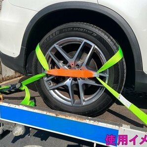 ラチェットバックル式 ラッシングベルト Jフック 4個 セット 車 タイヤ固縛 5t ワイドハンドル タイヤ トラック 固定 締め付け 荷締 工具の画像6