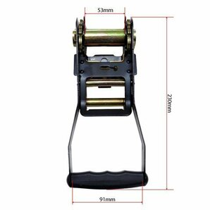 ラチェットバックル式 ラッシングベルト Jフック 4個 セット 車 タイヤ固縛 5t ワイドハンドル タイヤ トラック 固定 締め付け 荷締 工具の画像5