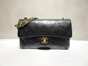 CHANEL マトラッセ23 ラムスキン ダブルフラップ ブラック ゴールド金具 チェーンショルダーバッグ シリアルシール有り Gカード付き