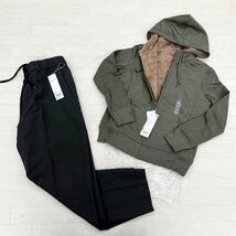 1329◎ 新品未使用 2点 セット UNIQLO ユニクロ ジャケット パーカー 裏ボア パンツ スラックス カジュアル グレー カーキ メンズ_画像1