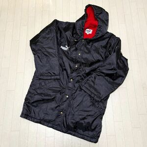  peace 221* Old Vintage PUMA Puma bench coat long coat reverse side boa Logo print L men's black red 