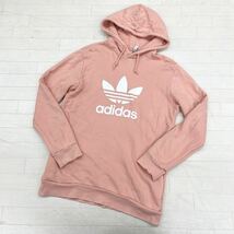 1345◎ adidas アディダス トップス スウェット トレーナー パーカー 裏起毛 ビック ロゴ プリント ライトピンク メンズ0_画像1