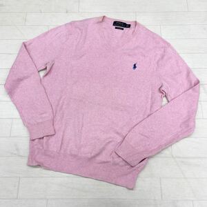 1346◎ POLO RALPH LAUREN ポロ ラルフローレン トップス プルオーバー ニット セーター Vネック ロゴ 刺繍 ピンク メンズXS