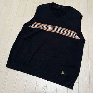 和227★ BURBERRY BLACK LABEL バーバリー ブラックレーベル ニットベスト Vネック 3 メンズ ブラックの画像1