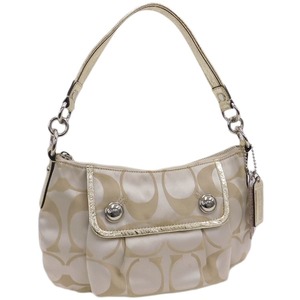 1円 ■ 極美品 コーチ ワンショルダーバッグ 13833 ベージュ×ゴールド系 サテン ポピー×シグネチャー COACH ■E.Bss.zE-2