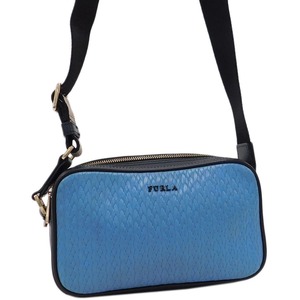 1円 ■ 美品 フルラ ショルダーバッグ ブルー×ブラック系 レザー お洒落 おでかけ 可愛い FURLA ■E.Bsu.An-26