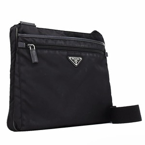 1円 ◆良品 PRADA プラダ ショルダーバッグ クロスボディ 三角プレート トライアングルロゴ ナイロン ブラック◆E.Csom.zE-24