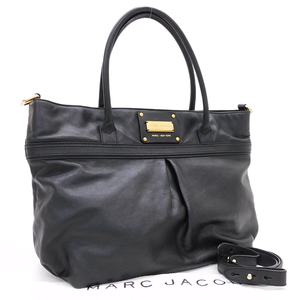 1円 ■ マークジェイコブス 2WAYバッグ ブラック系 レザー 無地 大きめ MARC JACOBS ■E.Bsg.An-15