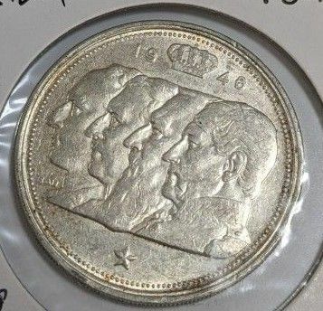 銀貨 硬貨 貨幣 古銭　ベルギー王国　建国１００周年　１００フラン銀貨　１９４８