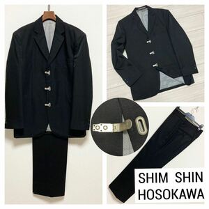 00s■SHIM SHIN HOSOKAWA■セットアップ スーツ フック M 黒 ブラック シム シンホソカワ ワイドパンツ テーラード ヴィンテージ オールド