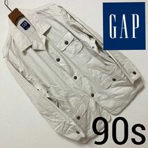 90s■OLD GAP オールドギャップ■ハンティングジャケット カバーオール S オフホワイト ハーフコート サファリジャケット ヴィンテージ_画像1