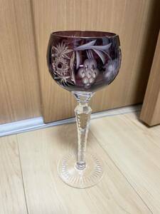 ボヘミアクリスタルパープル切子ワイングラス　20230226