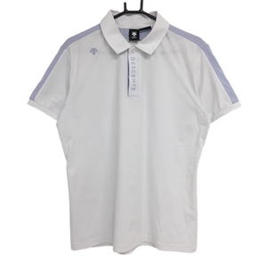 デサントゴルフ 半袖ポロシャツ 白×ライトブルー 中田英寿 ストレッチ メンズ 0(XL) ゴルフウェア 2023年モデル DESCENTE