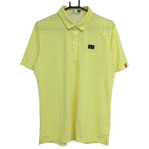 [ super-beauty goods ] Munsingwear wear polo-shirt with short sleeves yellow × white sticker Logo total pattern men's LL Golf wear 2022 year of model Munsingwear