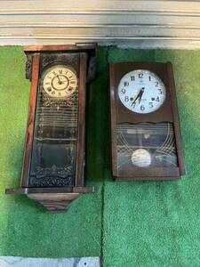 振り子時計 昭和レトロ アンティーク 古時計 柱時計 掛時計 掛け時計 ゼンマイ式 2個セット ヴィンテージ ビンテージ ジャンク