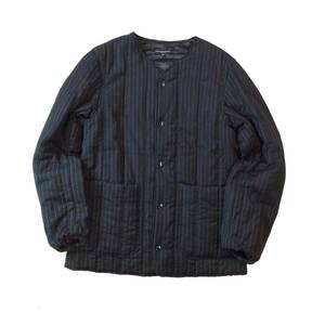 ENGINEERED GARMENTS エンジニアードガーメンツ ノーカラージャケット プリマロフト 中綿 ウール ネイビー ストライプ ブルゾン メンズ S