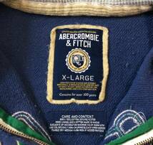 アバクロ アバクロンビー＆フィッチ Abercrombie&Fitch フルジップ スウェットパーカー ネイビー ヴィンテージ加工 ロゴ メンズ XL_画像5