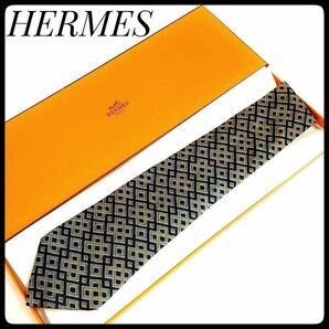 エルメス HERMES ネクタイ シルク100% ネイビー系 ビジネス