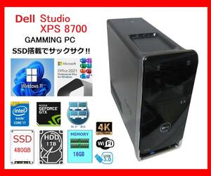 Dell XPS 8700 サクサク Core i7-4770～3.9Ghz×8/16G/新SSD480G+1T/GTX645/WiFi/W11/office2021