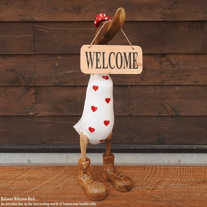 Welcome board Duck Heart Red Large size Welcome doll Duck Handmade Animal interior Animal figurine Wooden object, Handmade items, interior, miscellaneous goods, ornament, object