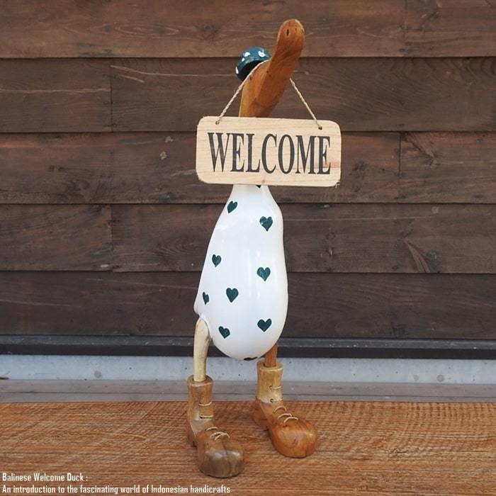 Welcome board Duck Heart Green L size Welcome doll Duck Handmade Animal interior Animal figurine Wooden object, Handmade items, interior, miscellaneous goods, ornament, object